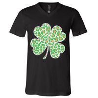Cute Stylish Leopard Print Shamrock V-Neck T-Shirt