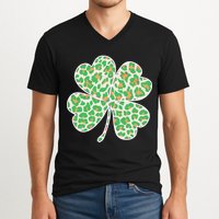 Cute Stylish Leopard Print Shamrock V-Neck T-Shirt