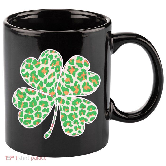 Cute Stylish Leopard Print Shamrock 11oz C Handle Ceramic Mug