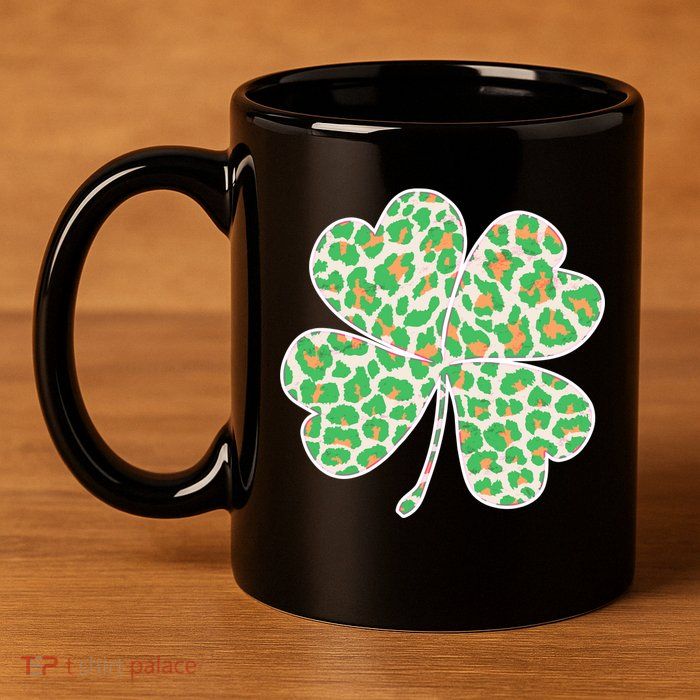 Cute Stylish Leopard Print Shamrock 11oz C Handle Ceramic Mug
