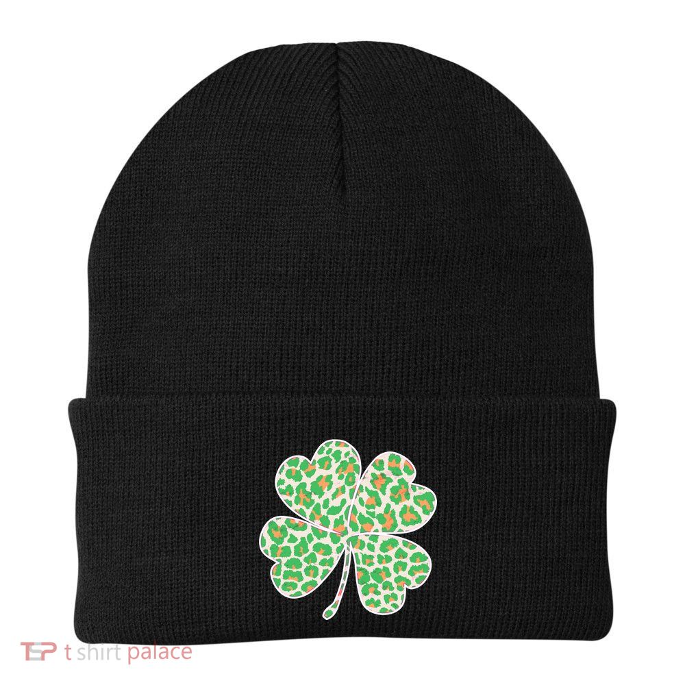 Cute Stylish Leopard Print Shamrock Knit Cap Winter Beanie