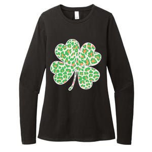 Cute Stylish Leopard Print Shamrock Womens CVC Long Sleeve Shirt