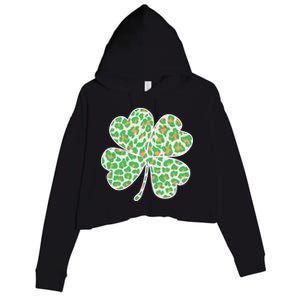 Cute Stylish Leopard Print Shamrock Crop Fleece Hoodie