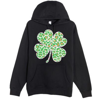 Cute Stylish Leopard Print Shamrock Premium Pullover Hoodie