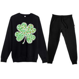 Cute Stylish Leopard Print Shamrock Premium Crewneck Sweatsuit Set