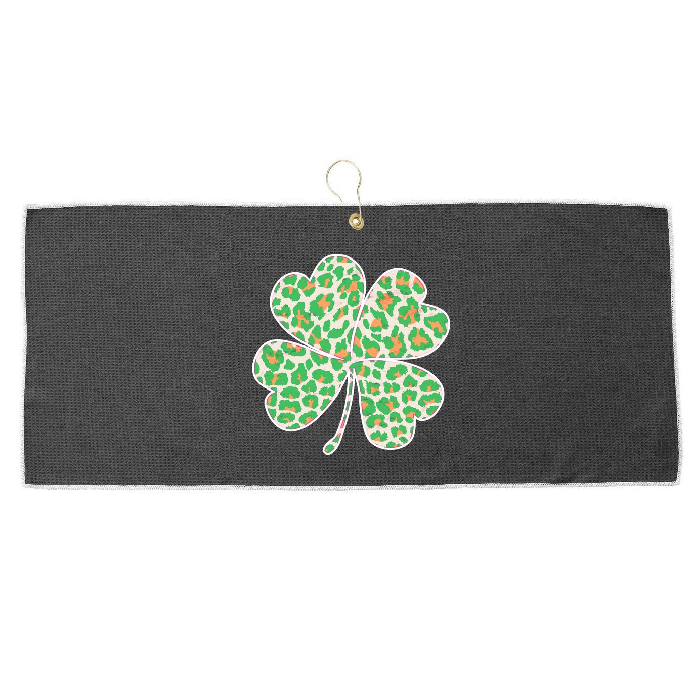 Cute Stylish Leopard Print Shamrock Large Microfiber Waffle Golf Towel