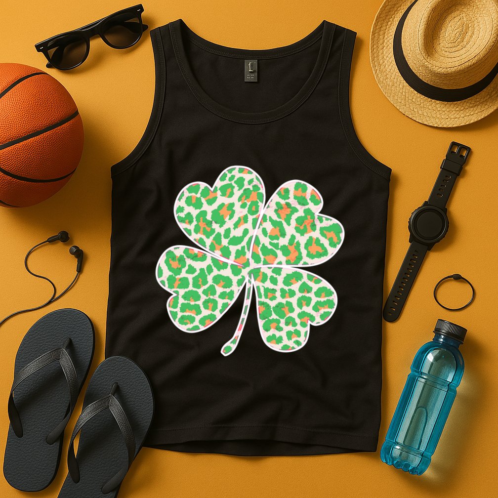 Cute Stylish Leopard Print Shamrock Tank Top