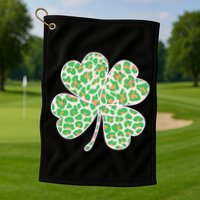 Cute Stylish Leopard Print Shamrock Golf Towel