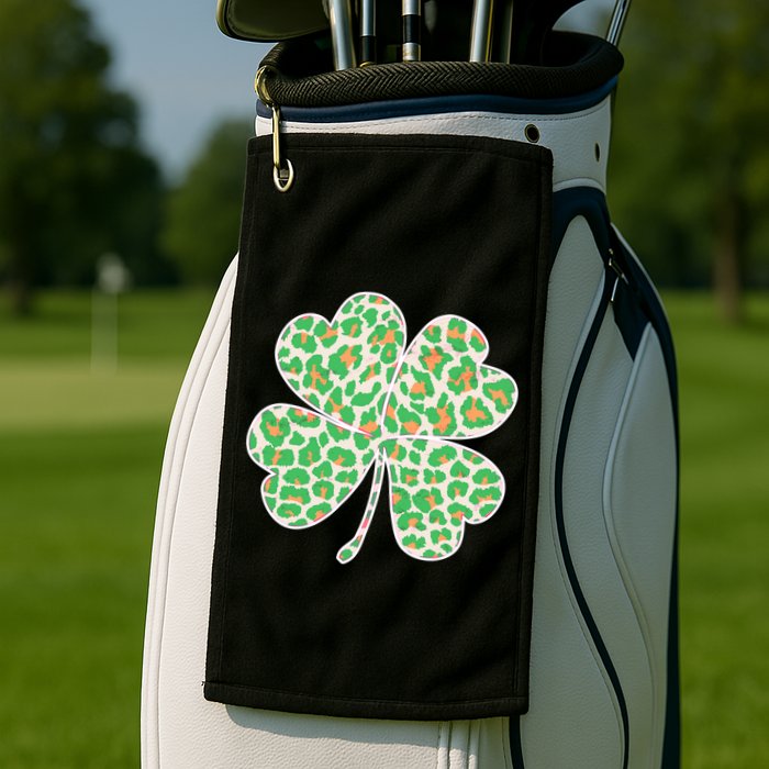 Cute Stylish Leopard Print Shamrock Golf Towel