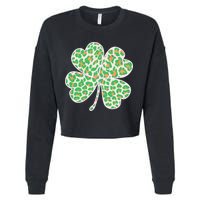 Cute Stylish Leopard Print Shamrock Cropped Pullover Crew