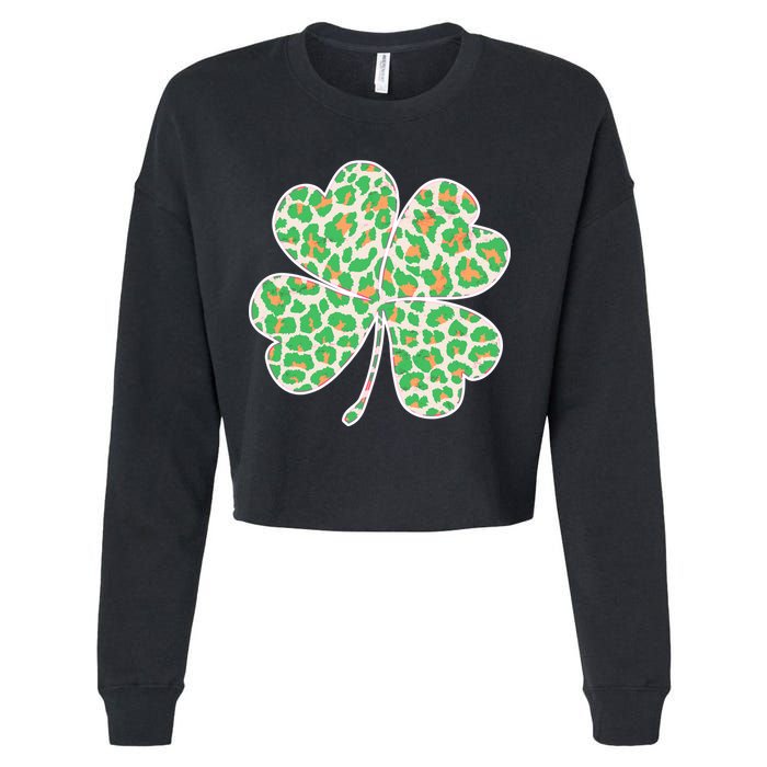 Cute Stylish Leopard Print Shamrock Cropped Pullover Crew