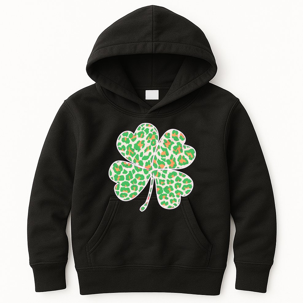 Cute Stylish Leopard Print Shamrock Kids Hoodie
