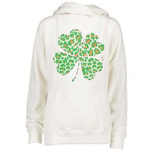 Cute Stylish Leopard Print Shamrock Womens Funnel Neck Pullover Hood