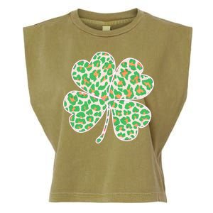 Cute Stylish Leopard Print Shamrock Garment-Dyed Women's Muscle Tee