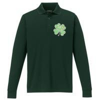 Cute Stylish Leopard Print Shamrock Performance Long Sleeve Polo