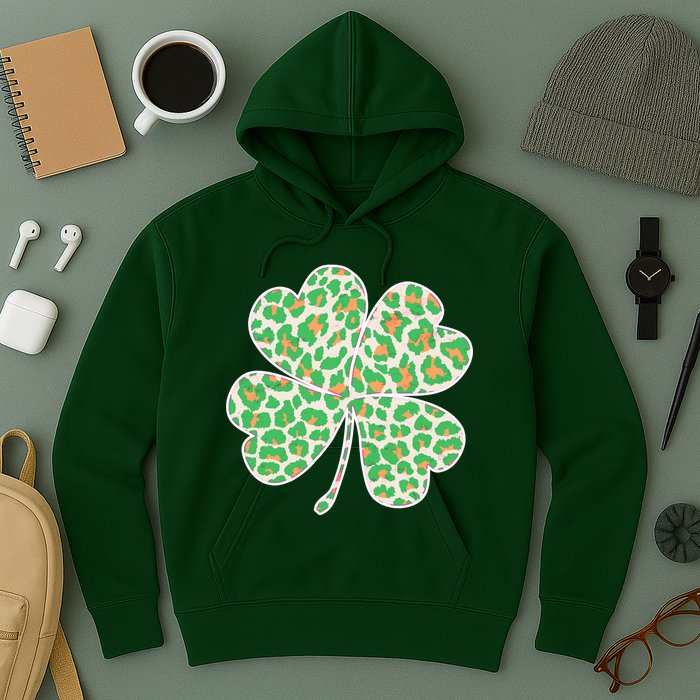 Cute Stylish Leopard Print Shamrock Hoodie