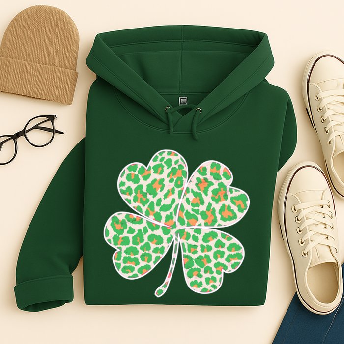 Cute Stylish Leopard Print Shamrock Hoodie