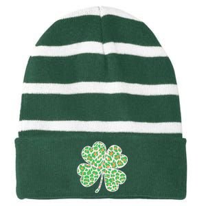 Cute Stylish Leopard Print Shamrock Striped Beanie with Solid Band