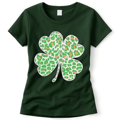Cute Stylish Leopard Print Shamrock Womens T-Shirt