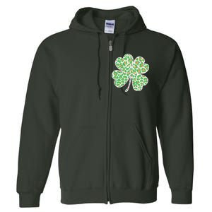 Cute Stylish Leopard Print Shamrock Full Zip Hoodie