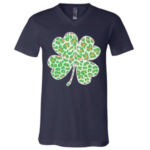 Cute Stylish Leopard Print Shamrock V-Neck T-Shirt