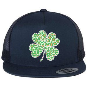 Cute Stylish Leopard Print Shamrock Flat Bill Trucker Hat