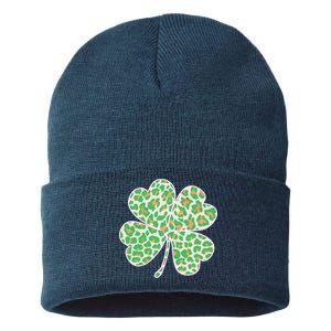 Cute Stylish Leopard Print Shamrock Sustainable Knit Beanie