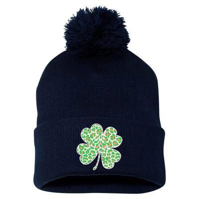 Cute Stylish Leopard Print Shamrock Pom Pom 12in Knit Beanie