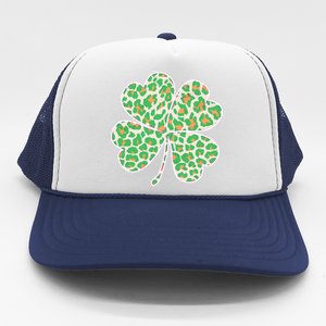 Cute Stylish Leopard Print Shamrock Trucker Hat