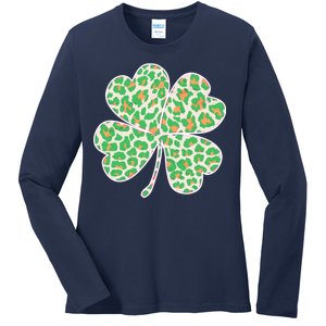 Cute Stylish Leopard Print Shamrock Ladies Long Sleeve Shirt