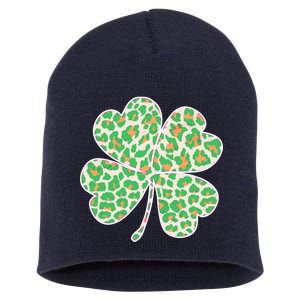 Cute Stylish Leopard Print Shamrock Short Acrylic Beanie