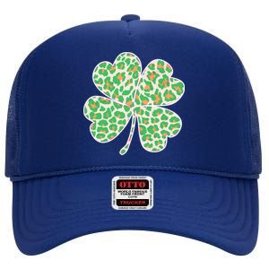 Cute Stylish Leopard Print Shamrock High Crown Mesh Back Trucker Hat