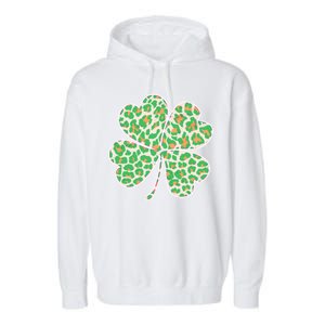 Cute Stylish Leopard Print Shamrock Garment-Dyed Fleece Hoodie