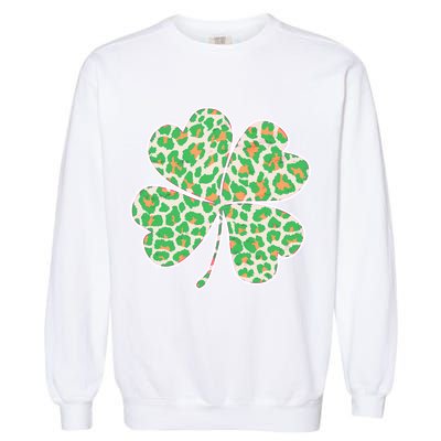 Cute Stylish Leopard Print Shamrock Garment-Dyed Sweatshirt