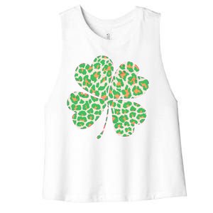 Cute Stylish Leopard Print Shamrock Women's Racerback Cropped Tank