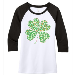 Cute Stylish Leopard Print Shamrock Women's Tri-Blend 3/4-Sleeve Raglan Shirt