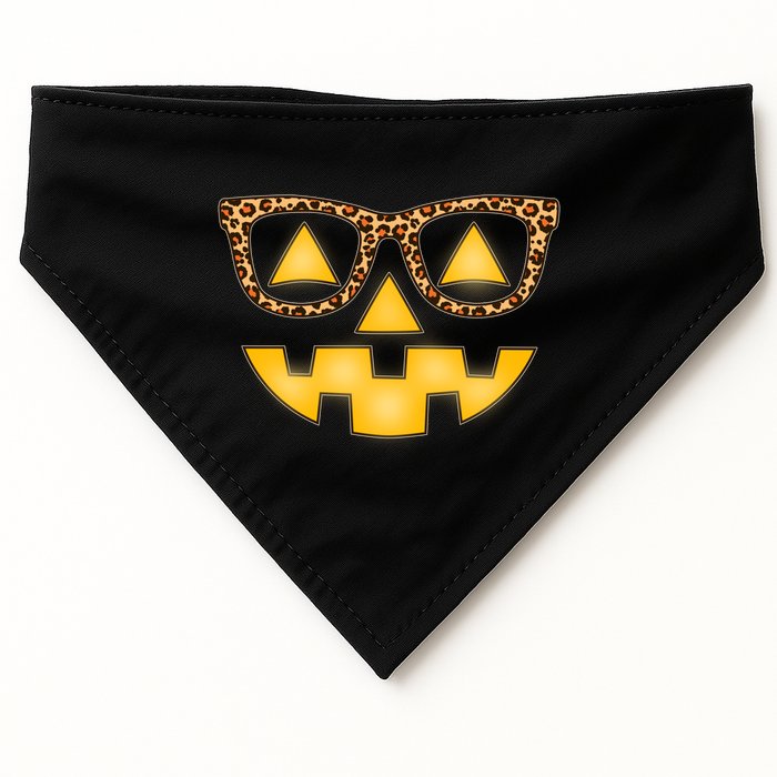 Cute Stylish Pumpkin Face With Glasses USA-Made Doggie Bandana