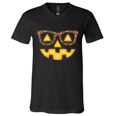 Cute Stylish Pumpkin Face With Glasses V-Neck T-Shirt
