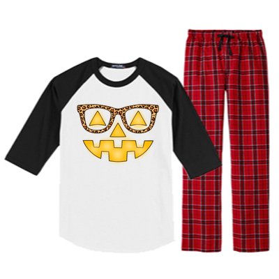 Cute Stylish Pumpkin Face With Glasses Raglan Sleeve Pajama Set