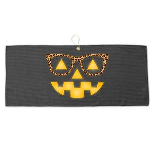 Cute Stylish Pumpkin Face With Glasses Large Microfiber Waffle Golf Towel