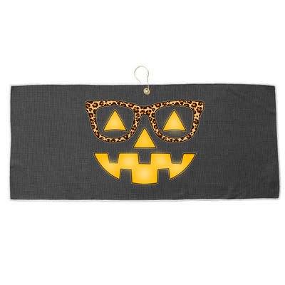 Cute Stylish Pumpkin Face With Glasses Large Microfiber Waffle Golf Towel