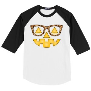 Cute Stylish Pumpkin Face With Glasses Baseball Sleeve Shirt