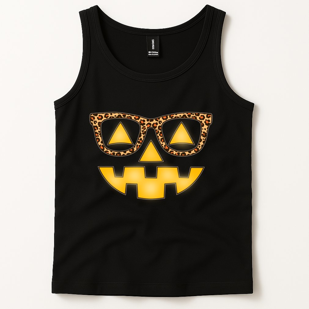 Cute Stylish Pumpkin Face With Glasses Tank Top