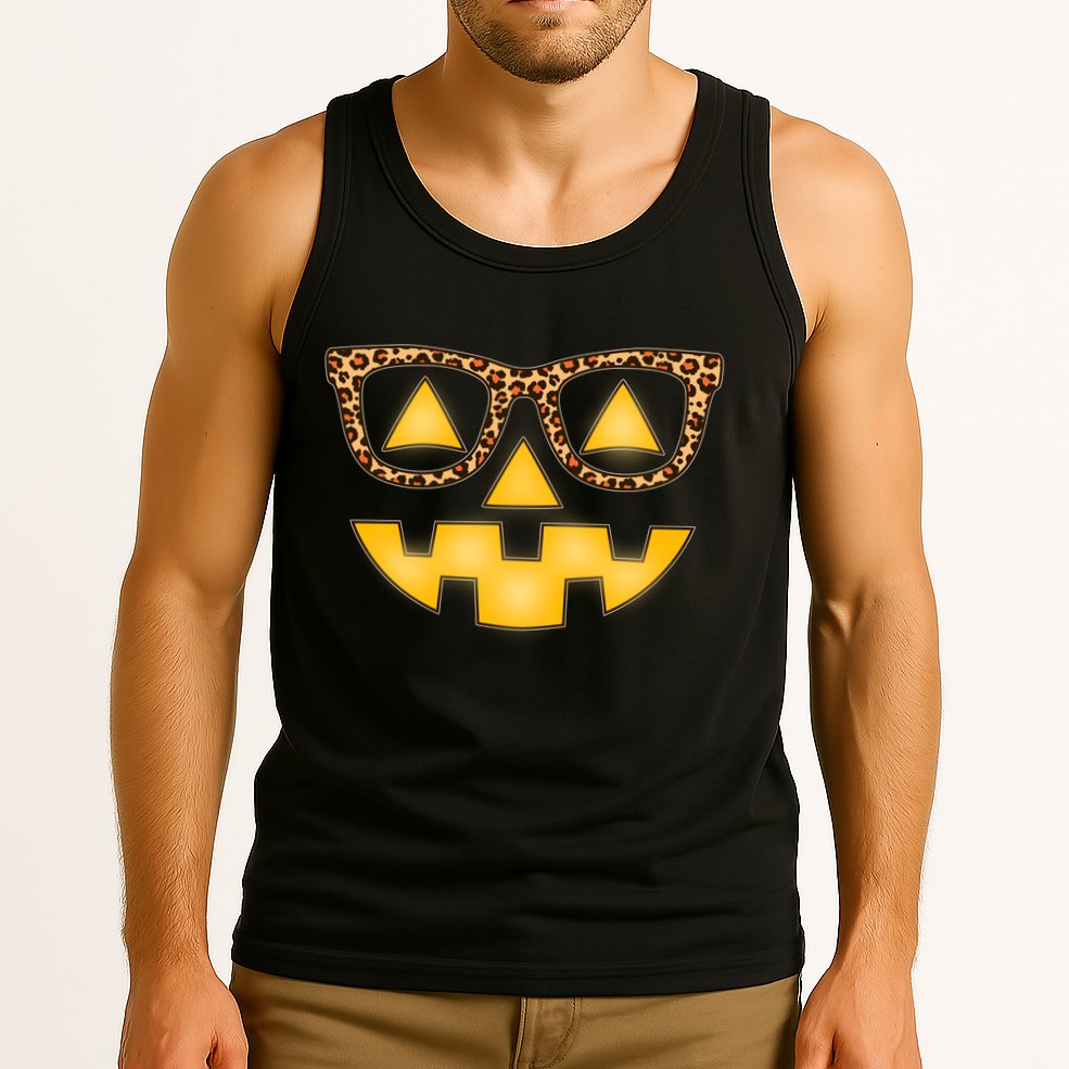 Cute Stylish Pumpkin Face With Glasses Tank Top