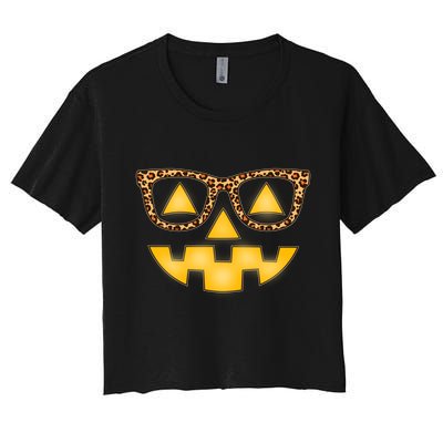 Cute Stylish Pumpkin Face With Glasses Crop Top