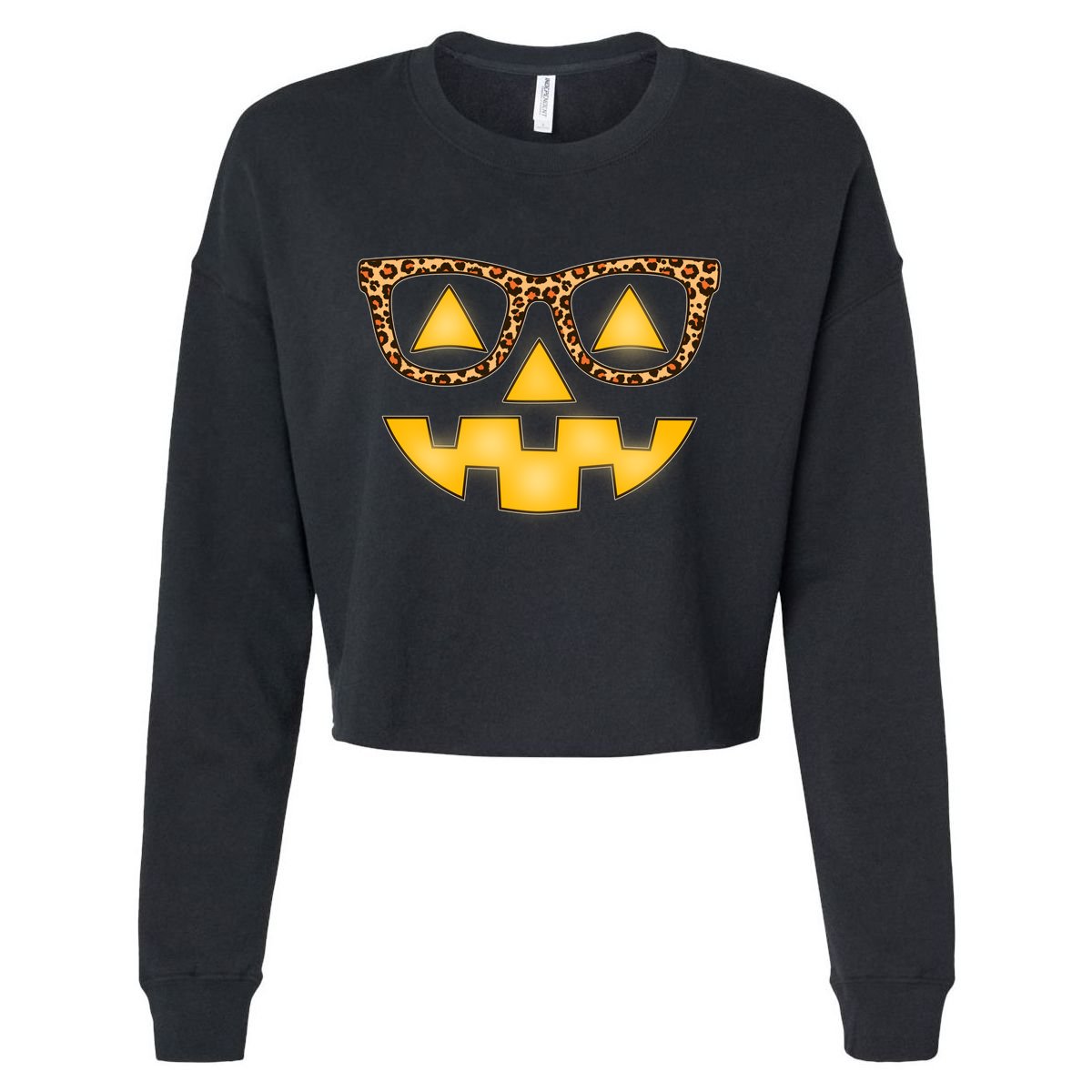 Cute Stylish Pumpkin Face With Glasses Cropped Pullover Crew