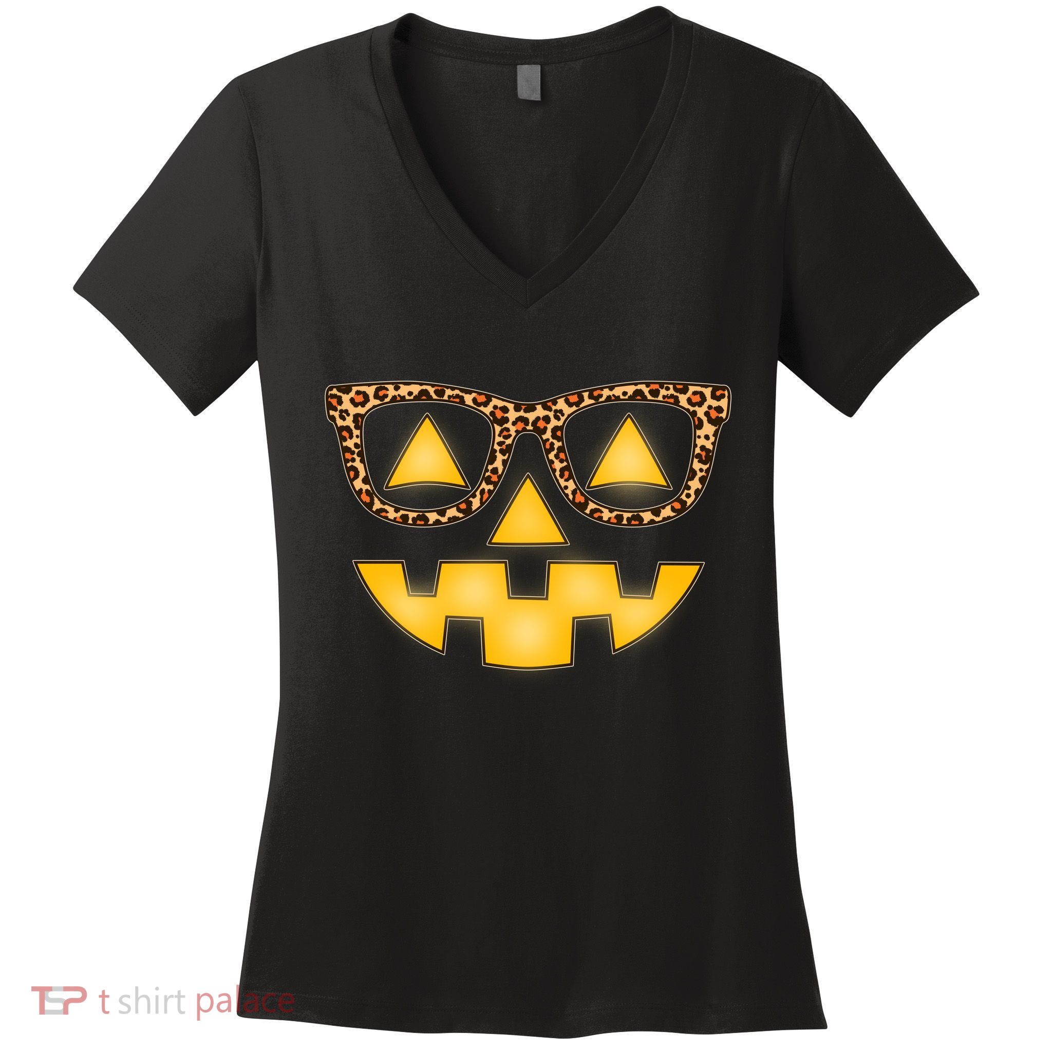 Cute Stylish Pumpkin Face With Glasses Women's V-Neck T-Shirt