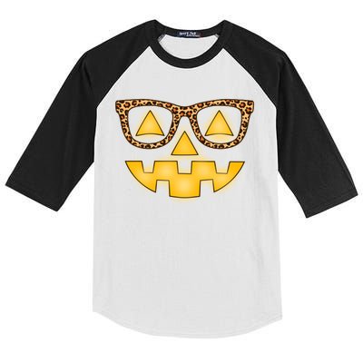 Cute Stylish Pumpkin Face With Glasses Kids Colorblock Raglan Jersey