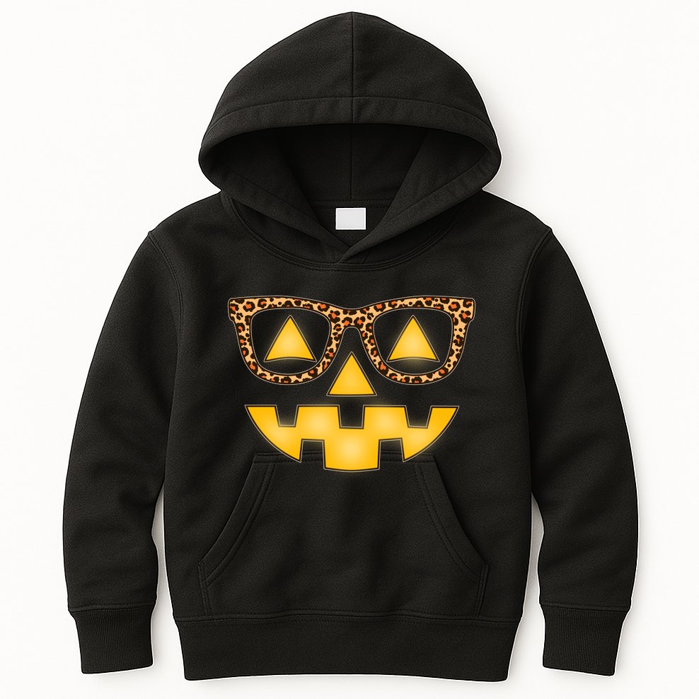 Cute Stylish Pumpkin Face With Glasses Kids Hoodie
