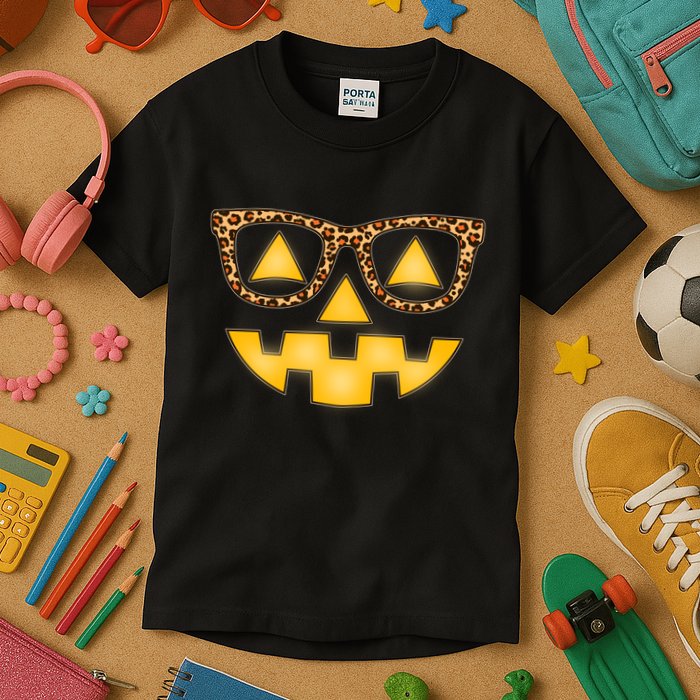 Cute Stylish Pumpkin Face With Glasses Kids T-Shirt